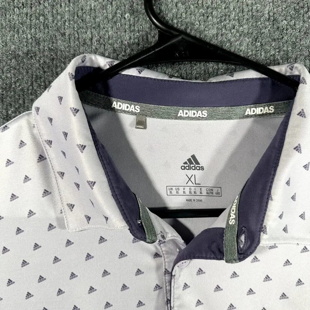 Adidas Golf Polo Mens XL purple Hampton Hall All Over Logo Print Performance